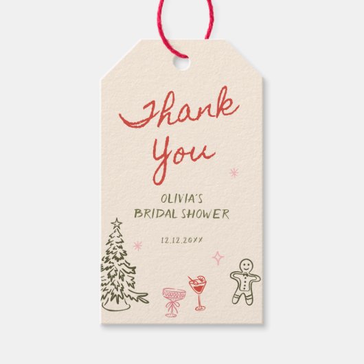 Christmas Hand Drawn Bridal Shower Thank You Cadeaulabel (Voorkant)