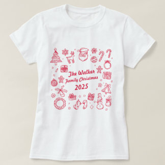 Christmas Hand Drawn Doodles Custom Family T-shirt