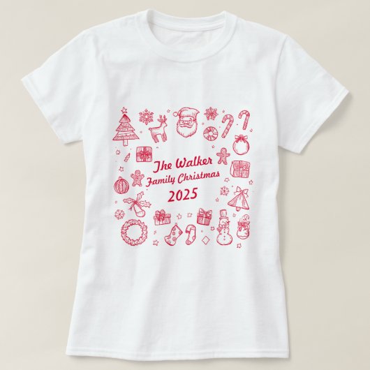 Christmas Hand Drawn Doodles Custom Family T-shirt (Design voorkant)