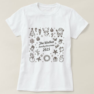 Christmas Hand Drawn Doodles Custom Family Year T-shirt
