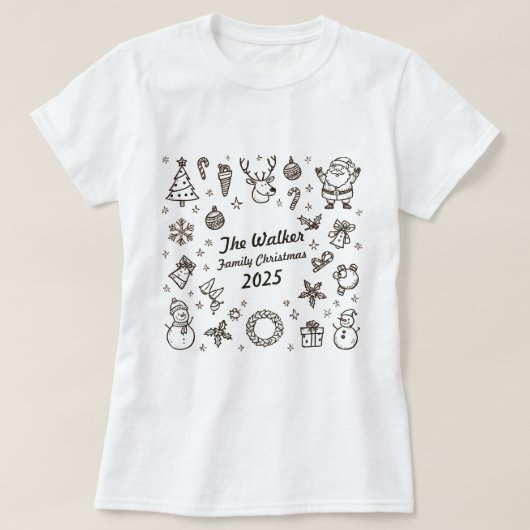 Christmas Hand Drawn Doodles Custom Family Year T-shirt (Design voorkant)