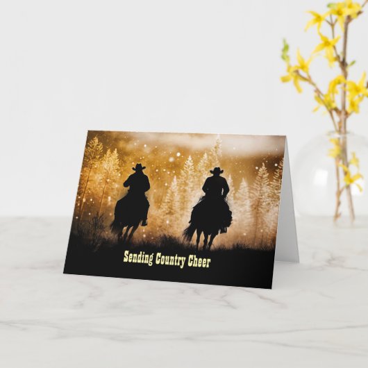 Christmas Happy Holidays Country Western Cowboys Kaart (Gele Bloem)