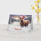 Christmas Happy Holidays Cute Highland Cow Kaart (Gele Bloem)