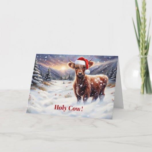 Christmas Happy Holidays Cute Highland Cow Kaart (Voorkant)