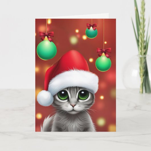 Christmas Happy Holidays with Cute Cat  Kaart (Voorkant)