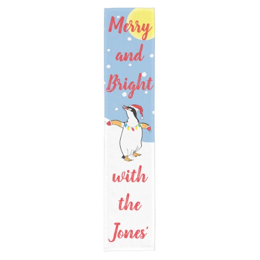 Christmas Happy Penguin Personalize 14 x 72 Korte Tafelloper (Voorkant)