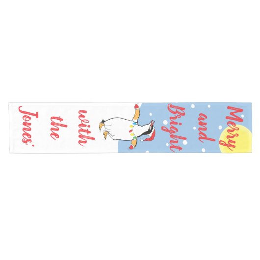 Christmas Happy Penguin Personalize 14 x 72 Korte Tafelloper (Horizontaal)