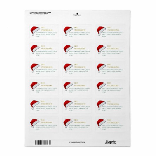 Christmas Hat Elegant Simple Return Address Etiket (Full Sheet)