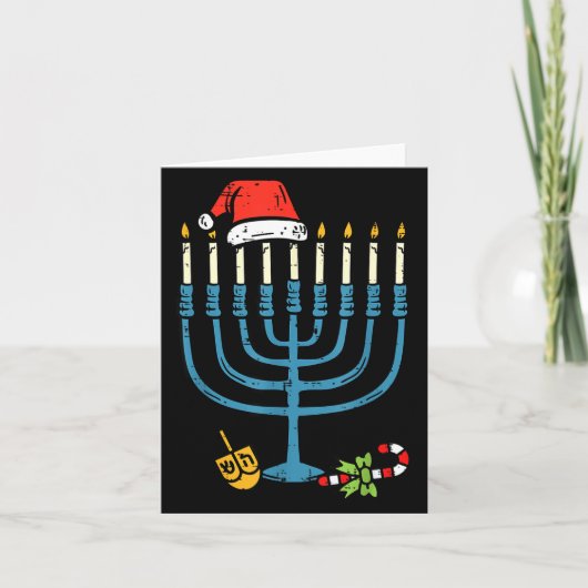 Christmas Hat Menorah Jew Hanukkah Chanukah Men Wo Kaart (Voorkant)