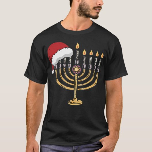 Christmas Hat Menorah Jew Hanukkah Chanukah Men Wo T-shirt (Voorkant)