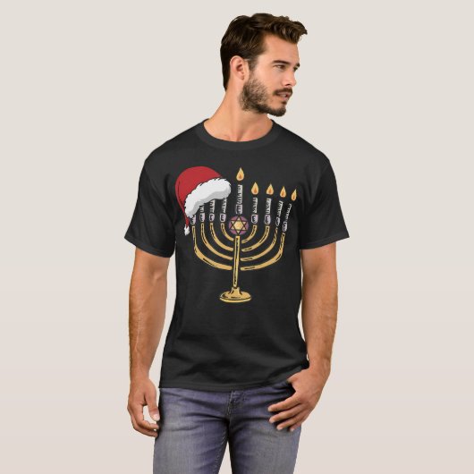 Christmas Hat Menorah Jew Hanukkah Chanukah Men Wo T-shirt (Voorkant volledig)