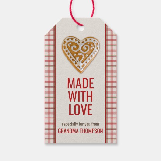 Christmas Heart Cookie | Tartan Plaid Cadeaulabel (Voorkant)