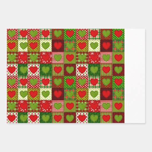 Christmas Hearts Patchwork Quilt Wrapping Sheets  Inpakpapier Vel (Voorkant 2)