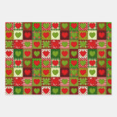Christmas Hearts Patchwork Quilt Wrapping Sheets Inpakpapier Vel (Voorkant)