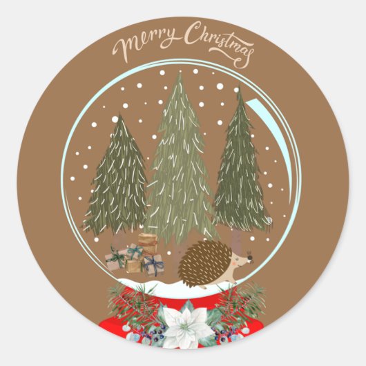 Christmas Hedgehog Snow Wereldbol Sticker (Voorkant)