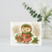 Christmas Hedgehog Watercolor Postcard Feestdagenkaart (Staand voorkant)