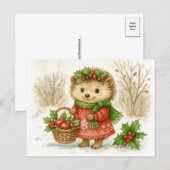 Christmas Hedgehog Watercolor Postcard Feestdagenkaart (Voorkant / Achterkant)