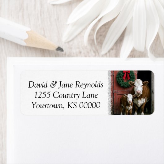 Christmas Hereford Cow and Calf Etiket (Insitu)