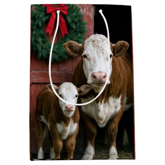 Christmas Hereford Cow and Calf Medium Cadeauzakje (Voorkant)