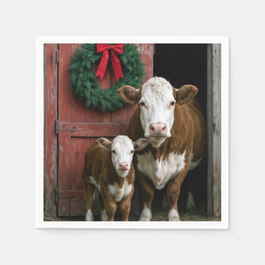 Christmas Hereford Cow and Calf Servet (Voorkant)