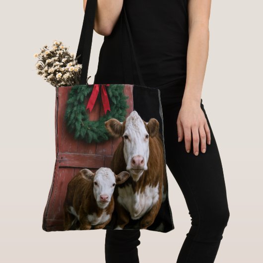 Christmas Hereford Cow and Calf Tote Bag (Dichtbij)