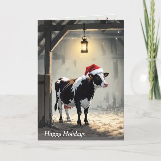 Christmas Hereford Cow In Barn Doorway Kaart (Voorkant)