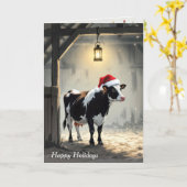 Christmas Hereford Cow In Barn Doorway Kaart (Gele Bloem)
