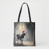Christmas Hereford Cow In Barn Doorway Tote Bag (Voorkant)