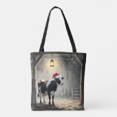 Christmas Hereford Cow In Barn Doorway Tote Bag (Achterkant)