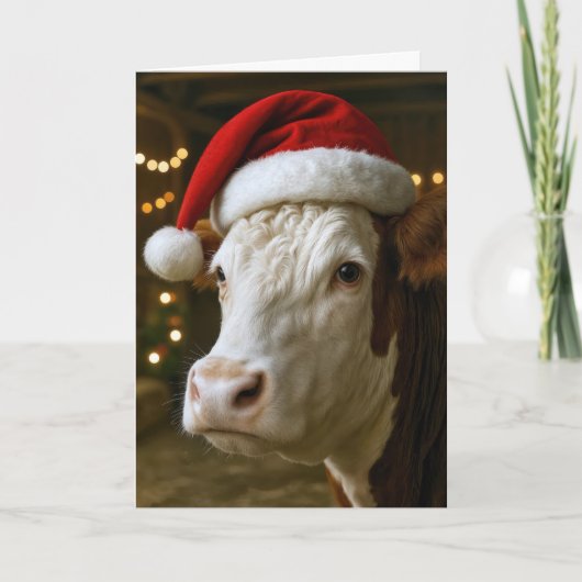 Christmas Hereford Cow Wearing a Santa Hat Kaart (Voorkant)