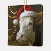 Christmas Hereford Cow Wearing a Santa Hat Keramisch Ornament (Links)