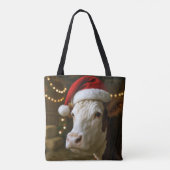 Christmas Hereford Cow Wearing a Santa Hat Tote Bag (Achterkant)