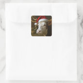 Christmas Hereford Cow Wearing a Santa Hat Vierkante Sticker (Tas)
