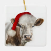 Christmas Hereford Cow With Santa Hat Keramisch Ornament (Voorkant)