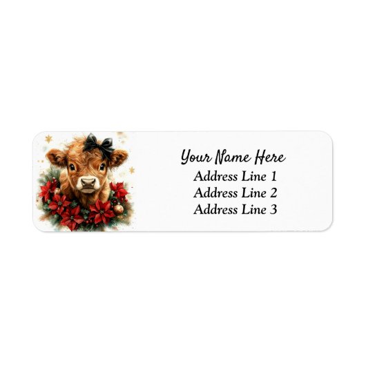 Christmas Highland Calf Retour Adres Label (Voorkant)