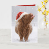 Christmas Highland Cow Catching Snowflakes Kaart (Gele Bloem)