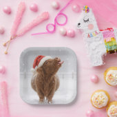 Christmas Highland Cow Catching Snowflakes Papieren Bordje (Feest)