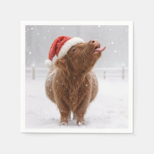 Christmas Highland Cow Catching Snowflakes Servet (Voorkant)