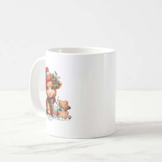 Christmas Highland Cow Cute Heifer Cow Santa Hat M Koffiemok (Voorkant links)