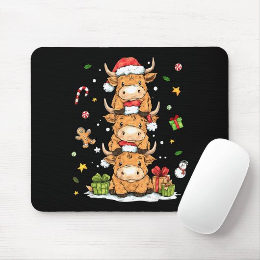 Christmas Highland Cow Cute Heifer Cow Santa Hat M Muismat (Met muis)