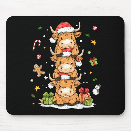 Christmas Highland Cow Cute Heifer Cow Santa Hat M Muismat (Voorkant)