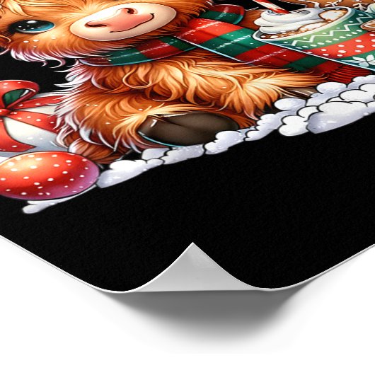 Christmas Highland Cow Cute Heifer Cow Santa Hat M Poster (Hoek)