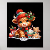 Christmas Highland Cow Cute Heifer Cow Santa Hat M Poster (Voorkant)