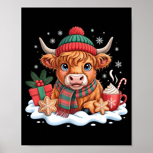 Christmas Highland Cow Cute Heifer Cow Santa Hat M Poster (Voorkant)