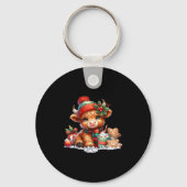 Christmas Highland Cow Cute Heifer Cow Santa Hat M Sleutelhanger (Voorkant)
