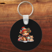 Christmas Highland Cow Cute Heifer Cow Santa Hat M Sleutelhanger (Voorkant)