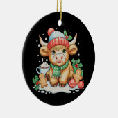 Christmas Highland Cow Cute Heifer Mooey Santa Hat Keramisch Ornament (Rechts)