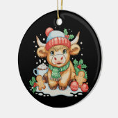 Christmas Highland Cow Cute Heifer Mooey Santa Hat Keramisch Ornament (Links)
