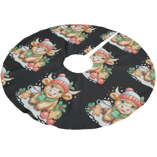 Christmas Highland Cow Cute Heifer Mooey Santa Hat Kerstboom Rok (Gekanteld)