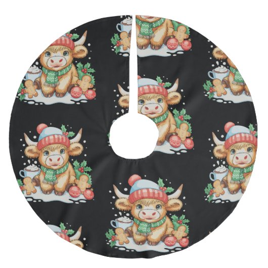 Christmas Highland Cow Cute Heifer Mooey Santa Hat Kerstboom Rok (Voorkant)